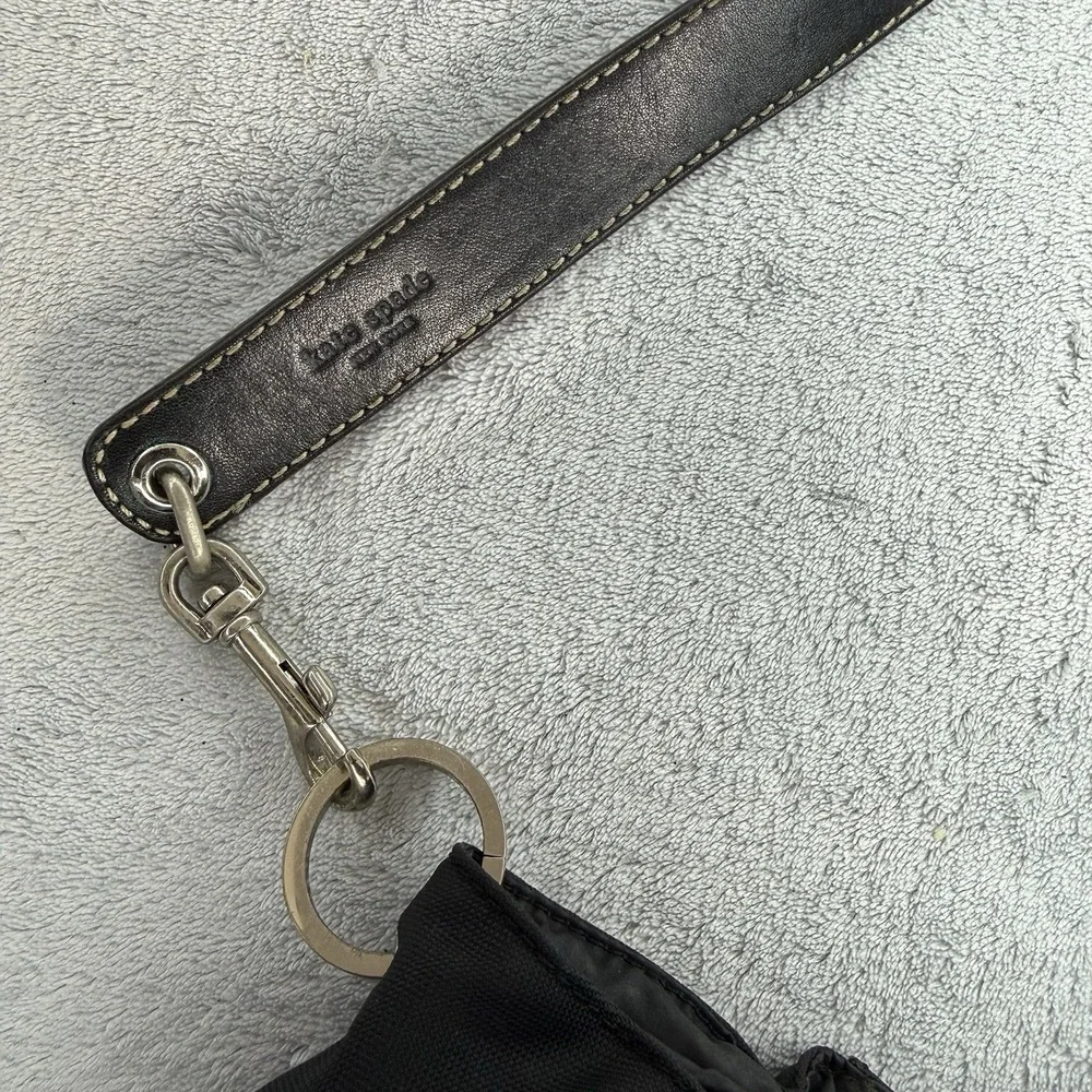 Vintage Kate Spade Black Nylon Drawstring Hobo Shoulder Bag Leather Strap